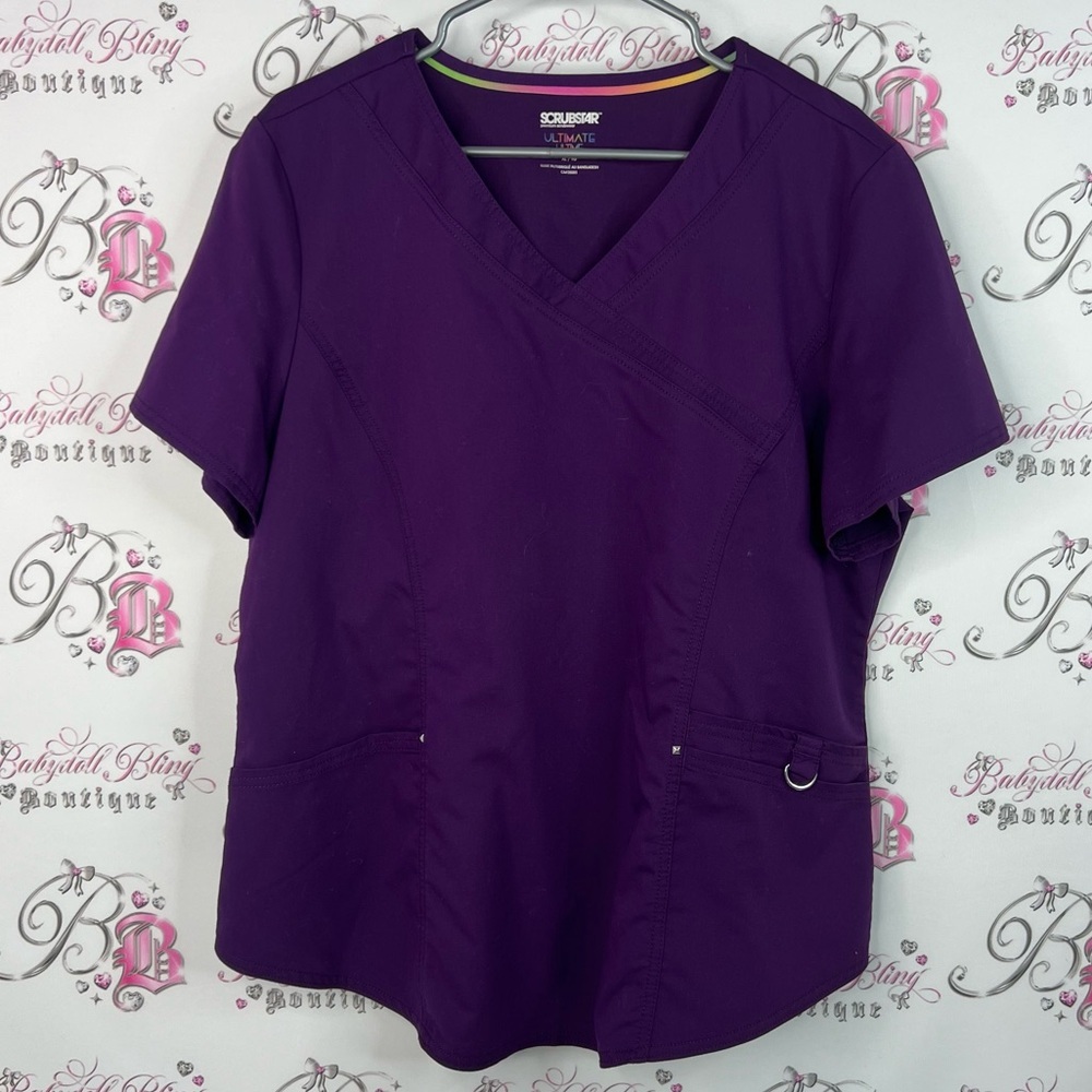 Scrubstar ultimate tshirt top metal details Women's Purple Scrub Top pockets